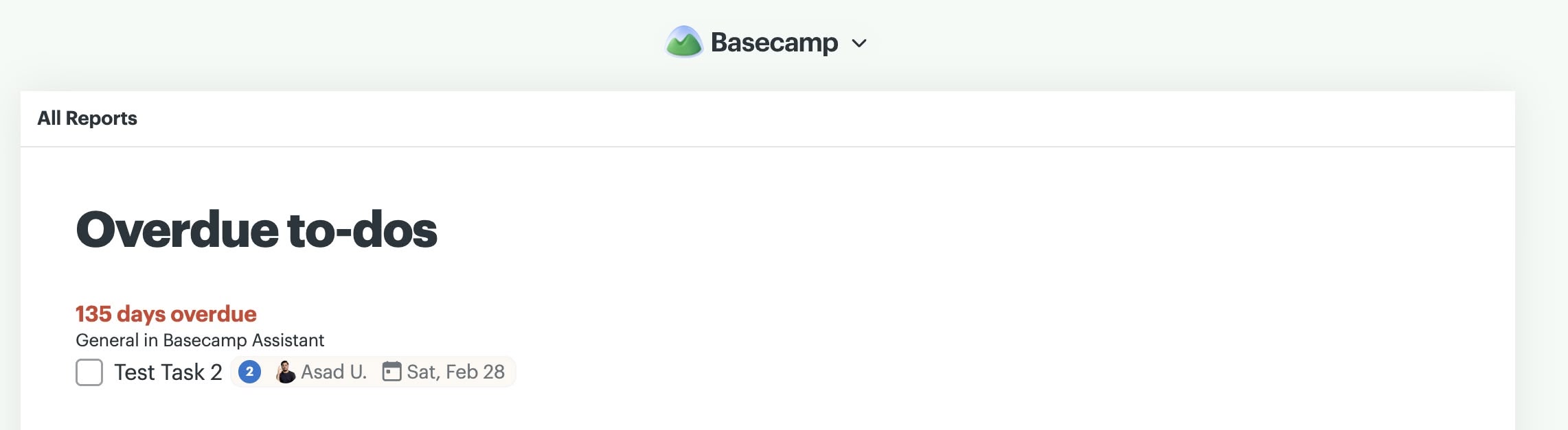 Basecamp's Overdue to-dos report, with items grouped by how many days each one is overdue